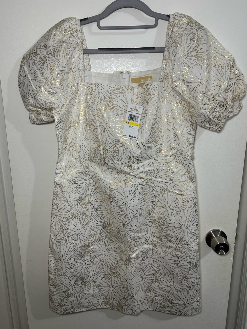 MICHAEL Michael Kors White Mini Dress with Gold Botanical Print NWT